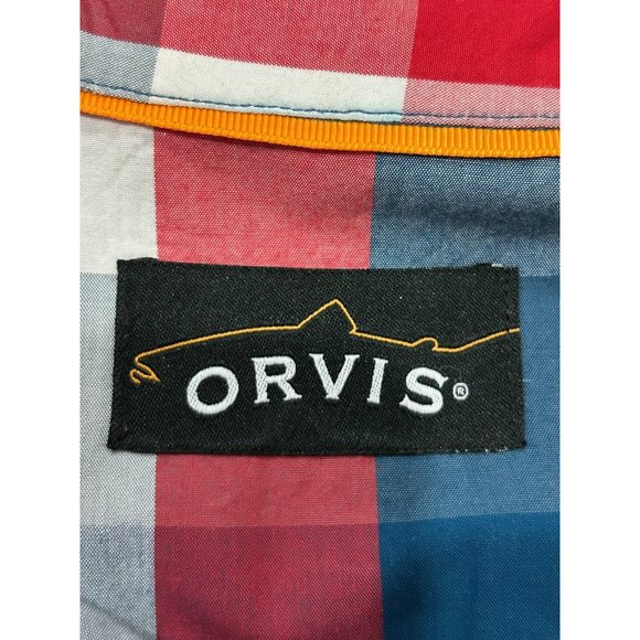 Orvis Short Sleeve Plaid Button Up Shirt Red Blue Sz XXL Cotton Classic Preppy - Picture 5 of 11